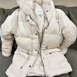 Cream Faux-Fur Trim Down Puffer Coat